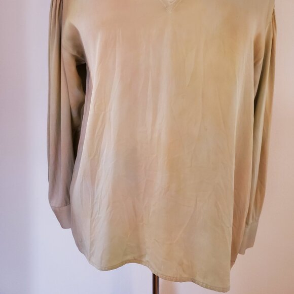 Vince painted crepe chiffon silk long sleeve ruched back blouse small medium XS - Picture 4 of 5